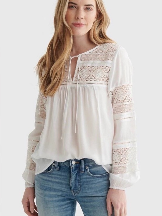 Lucky Brand Tops - Lucky Brand White Lace Inset Peasant Top